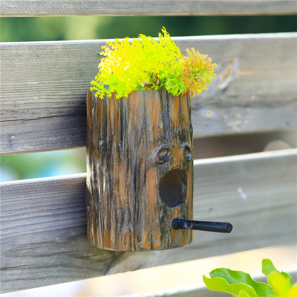 Resin simulation wood bird nest bird feeder outdoor garden decoration wall hanging