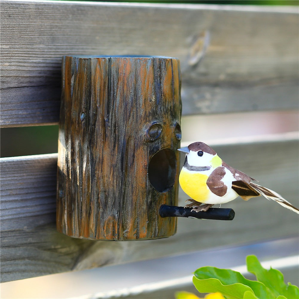 Resin simulation wood bird nest bird feeder outdoor garden decoration wall hanging
